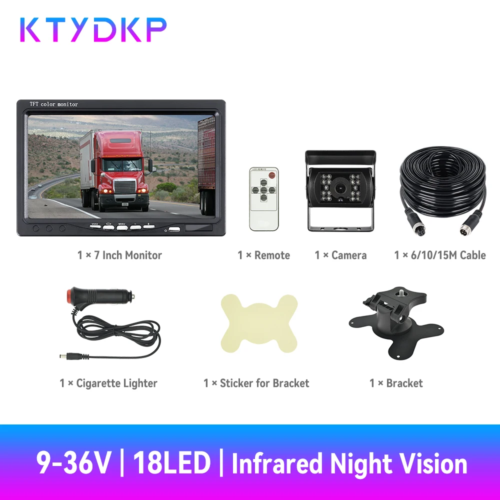 

KTYDKP Камера заднего вида для грузовика с 7-дюймовым монитором для парковки автомобилей 12-24 В Инфракрасная резервная камера ночного видения с универсальным экраном