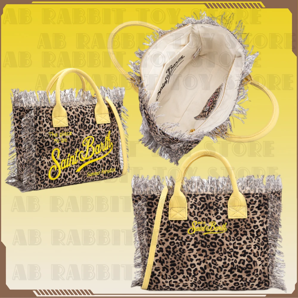 Nuevo bolso de mano pequeño Saint Barth para mujer, bolso de playa de estilo de vacaciones de gran capacidad, bolso de almacenamiento de lona personalizado con borlas a la moda