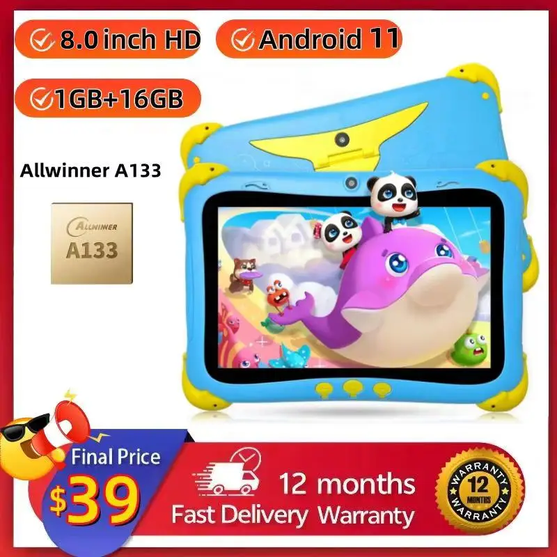 

8-дюймовый планшетный ПК Android 11 для детей Allwinner A133, четырехъядерная двойная камера, 1 ГБ + 16 ГБ, 1280 x 800, IPS, 4000 мАч, Type-C