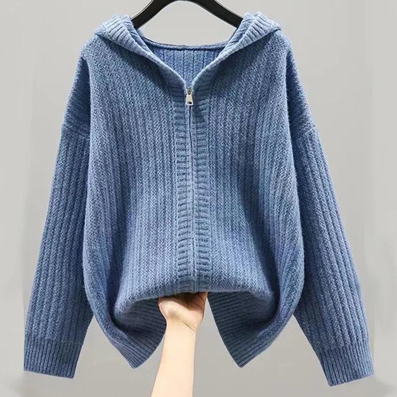 Kaschmir Cardigan Sweater Frauen Hoodies Reiß verschluss Strick jacken Langarm Tops Winter 2023 lose übergroße solide elegante Kleidung