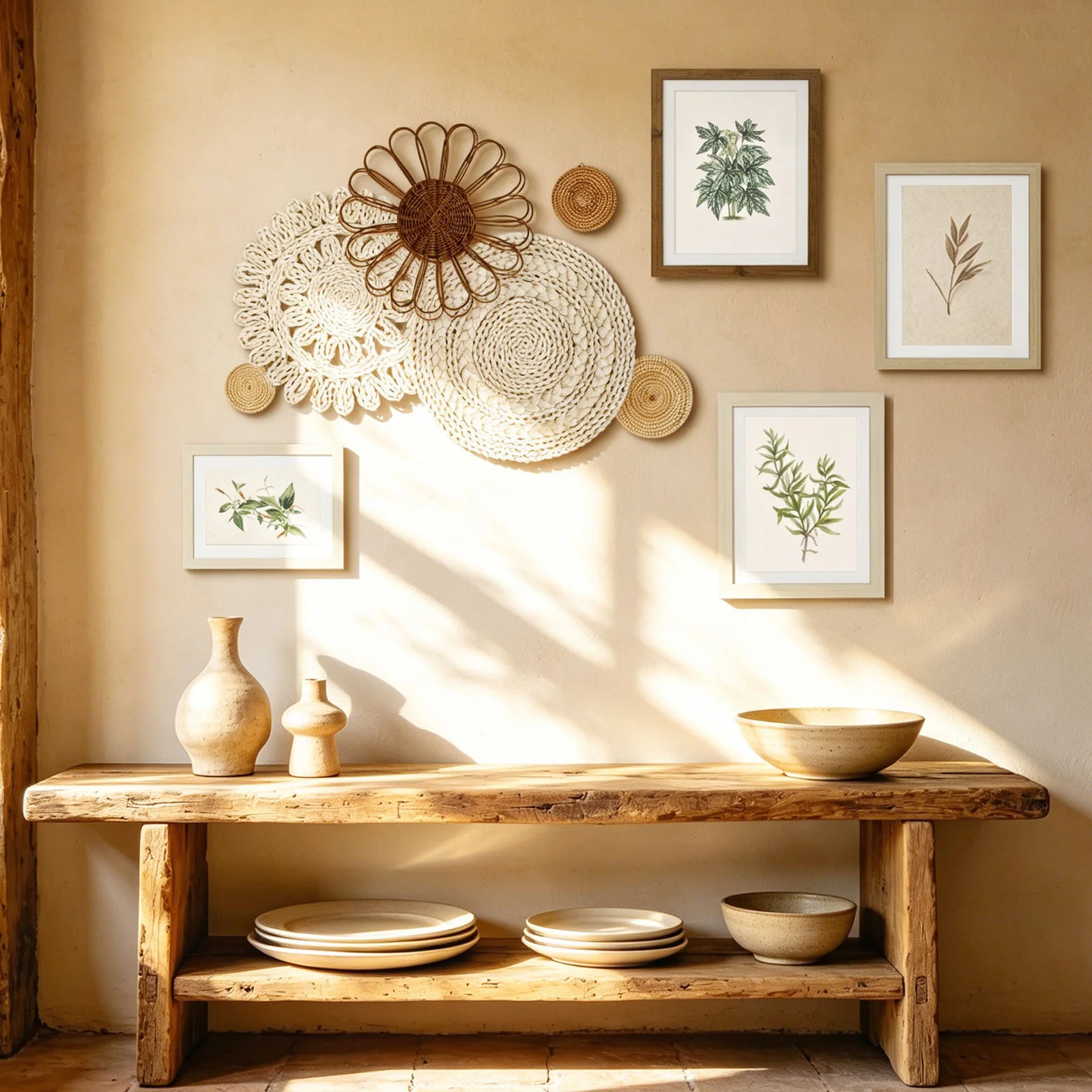 Boho Wall Basket Seagrass Rattan with/no Photo Frame Set Woven Flat Basket Bedroom Living Room Office Rustic Wall Hanging Decor