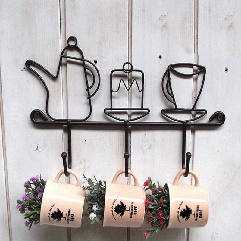 Hot Sale Iron Hook Garden Home Decoration Cartoon Cup Shape Hat Rack Clothes Hanger Black Fashion Ear Clasp 1 pcs