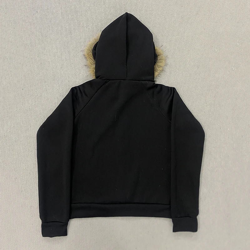 Autumn new retro rice shaped rivet Autumn new retro rice shapfur collar cardigan hooded sweatshirt loose casual jacket for women