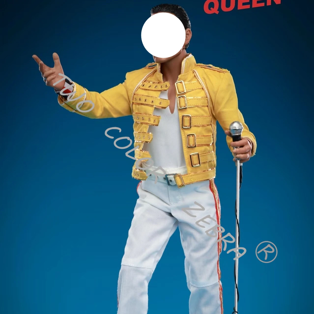 Traje Estilo Freddie Mercury, Chaqueta Corta Militar Amarilla Brillante, Pantalones Rectos Blancos, Disfraz de Escenario para Hombre, Disfraz de Rock de los 80