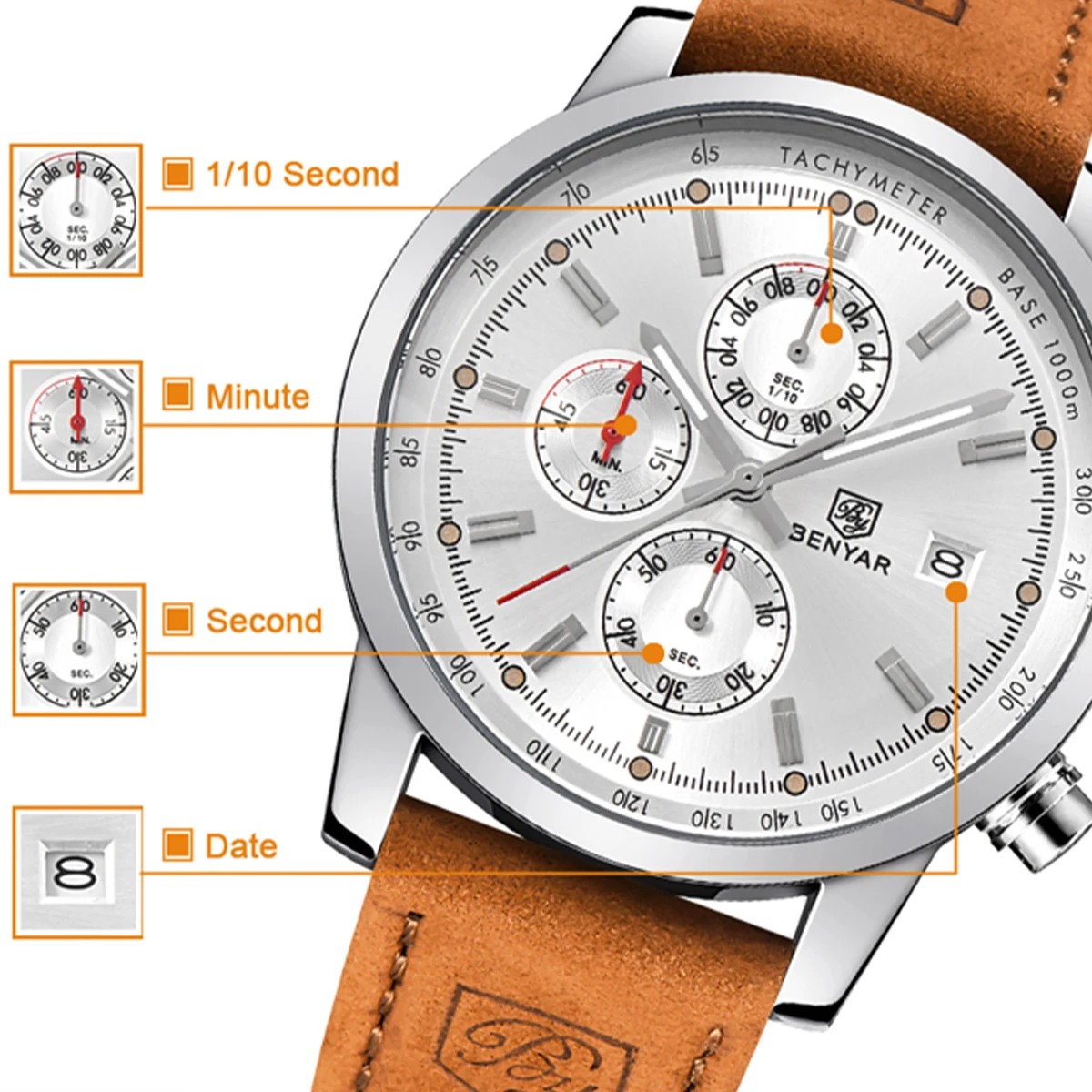 BENYAR موضة كرونوغراف رياضة رجالي ساعات العلامة التجارية الفاخرة ساعة كوارتز Reloj Hombre سات ساعة الذكور ساعة relogio Masculino #2