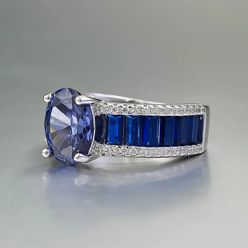 Bague saphir naren argent regardé 925 pour femme, matiques de promesse en zircon cubique contre-indiqué, bague baguette d'éternité classique CZ, bijoux fins