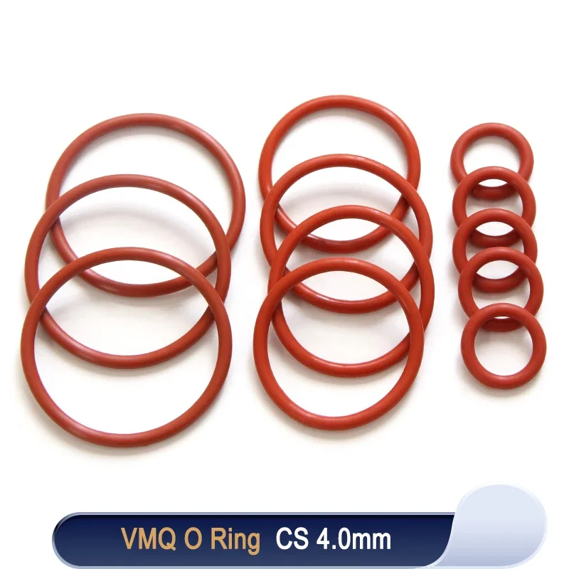 

10/50pcs VMQ O Ring Gasket CS 4mm OD 12 ~ 150mm Red Waterproof Washer Round O Shape Silicone Ring Food Grade