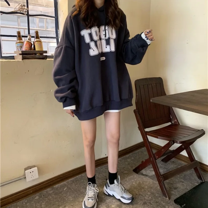 Hooded Hoodies Women Print Letter Sweatshirt Pullovers Spliced Draw String Long Sleeve High Street Loose Fit 2025 Autumn - Image 5