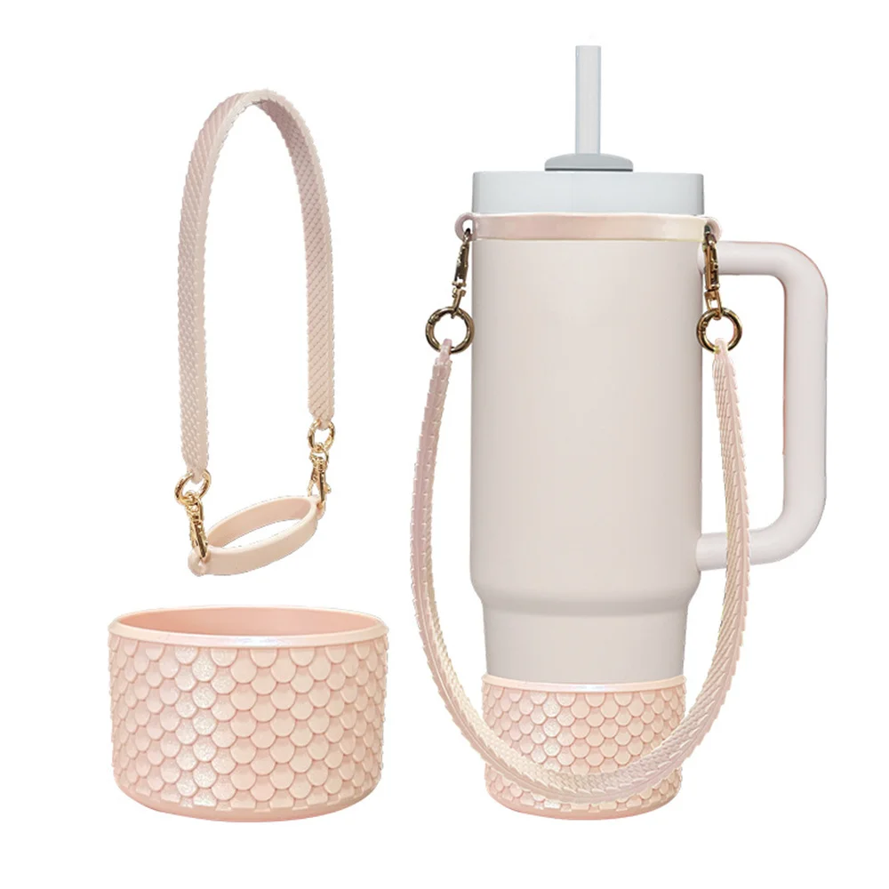2Pcs Silicone Boot Sleeve Compatible with Stanley 40oz 30oz Tumbler Protective Water Bottle Bottom Anti-slip Sling Holder Access