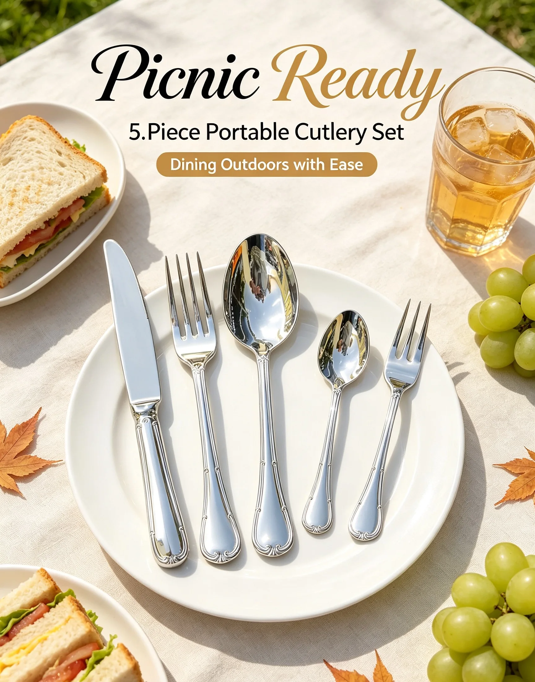 Thanksgiving Gift Box 5‑Piece Willow Leaf Cutlery Set 420/304 Stainless Steel Tableware