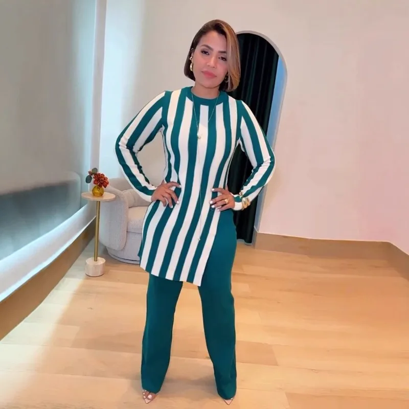 

KEXU Casual Streetwear Women's Set Long Sleeve Stripe Top+ Pencil Pants Elegant 2024 Fall Fitness Active Two 2Piece Set Outfits