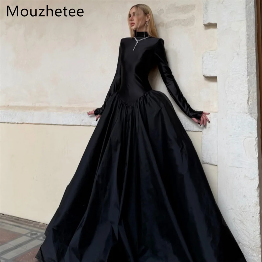 

Mouzhetee A-Line O-Neck Black Elegant Evening Dresses Formal Dresses for Women Pleat Simple Prom Gowns Custom Made 2025