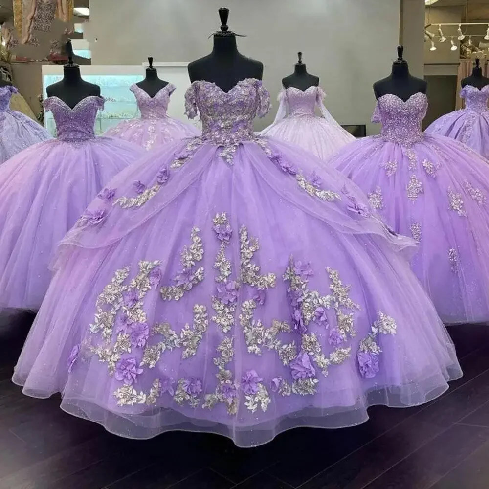 

Angelsbridep 2024 Sweet 16 Lavender Princess Quinceanera Dresses Puffy 3D Lace Applique Prom Gowns Sweet 15 16 Ball Gown Dresses