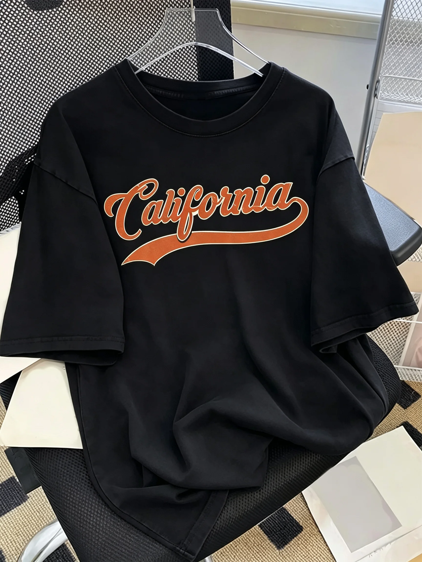 Parent‑Child Matching Oversize T‑Shirt California Vintage Boy Soda Drink Star Back Print Retro Hip‑Hop Streetwear Cotton Tee