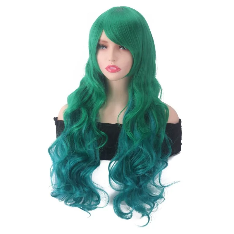 Gorro colorido con bola, exposición de cómic, tocado de juego de rol, pelo largo y liso degradado, accesorio para el cabello de fiesta, peluca de pelo largo y rizado