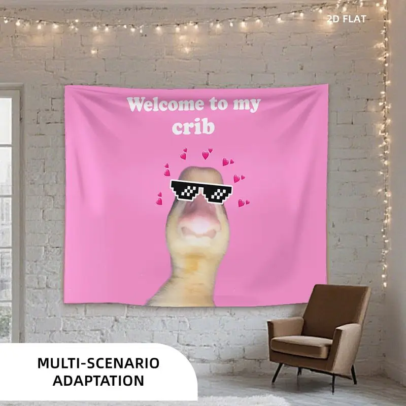 VIKAMA Pink Sunglasses Duckling Fun Slogans Tapestry, Y2K Wall Hanging for Bedroom Living Room Photo Decor