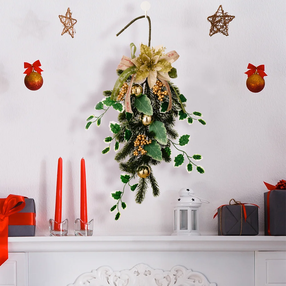 

Christmas Teardrop Swag Lifelike Simulation Pine Needle Garland Decor for Door Wall Fireplace Xmas Party Holiday Decoration