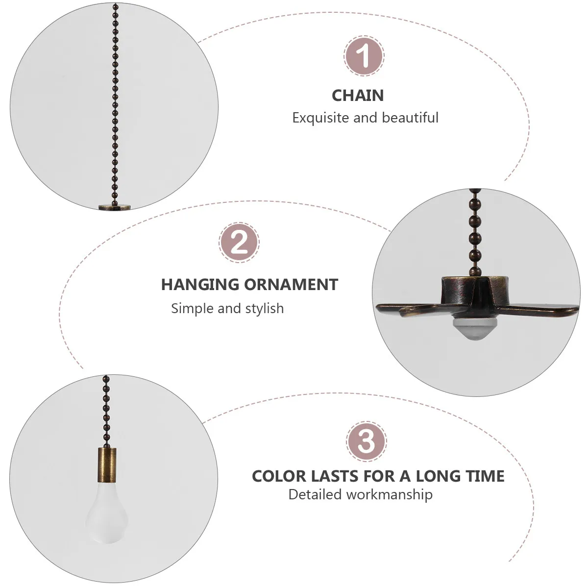 2Pcs Ceiling Fan Chain Pulling Pendant Lamp Stylish Vintage Pull Chain Extension Fan Pull Switch Pendant for Room Party Wedding