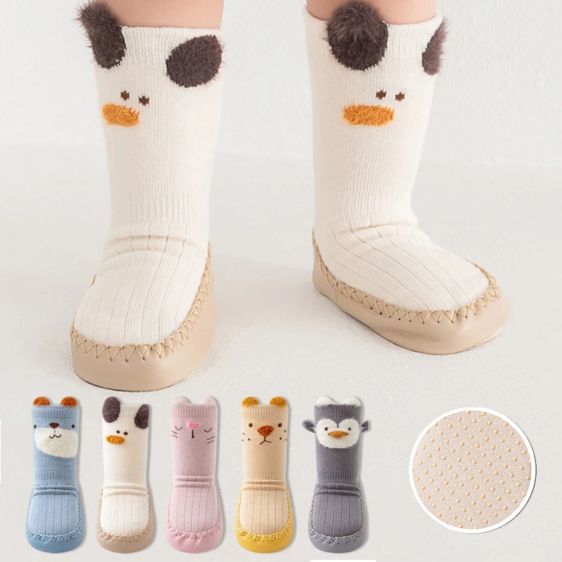 Baby Anti-slip Sock Shoes Cute Cartoon Mid-calf Toddler Floor Socks Toddler First Walking Shoes for Baby Boys Girls 0-18M