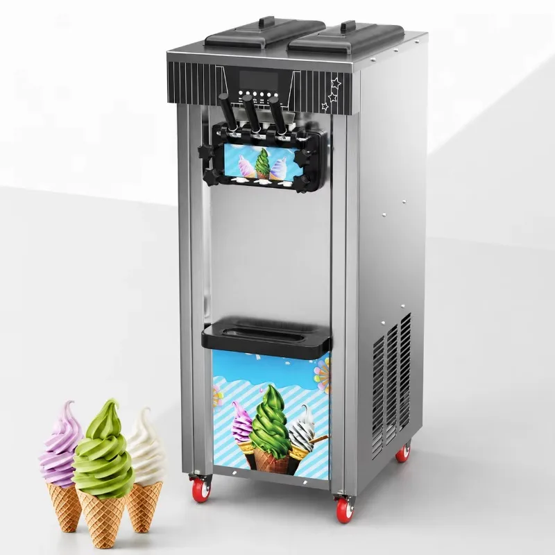Portable 3 Flavor Soft Serve Ice Cream Maker Vertical Frozen Yogurt Gelato Making Machine for Restaurant