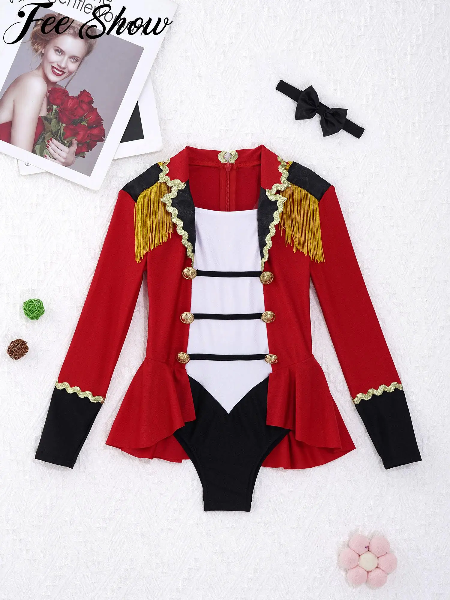 

Children Girls Ringmaster Costume Circus Lion Tamer Glamorous Ringleader Halloween Fancy Dress Kids Stage Performance Jumpsuit