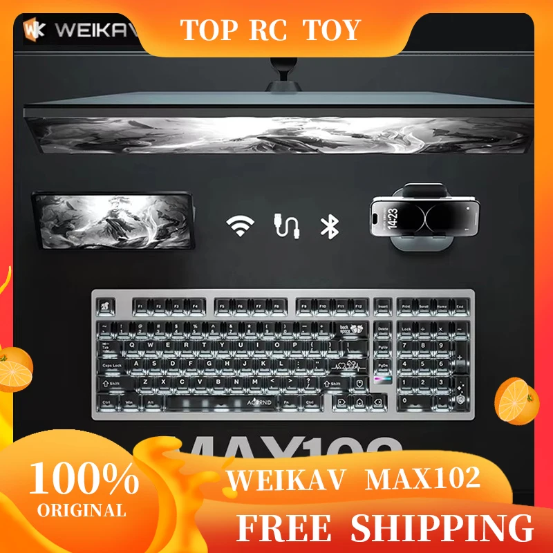 

WEIKAV MAX102 Механическая клавиатура Беспроводная трехрежимная алюминиевая 101 клавиш QMK/VIA 10000 мАч ПК Киберспортная игровая клавиатура для ноутбука Подарки