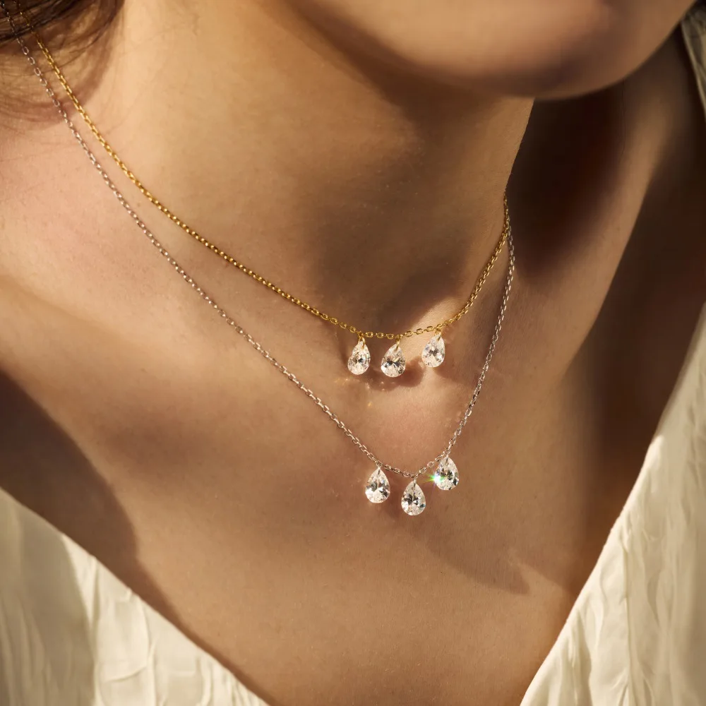 

New S925 Silver Necklace with Water Drop Mermaid Tears Brilliant Design Personalized Women's Clavicular Chain