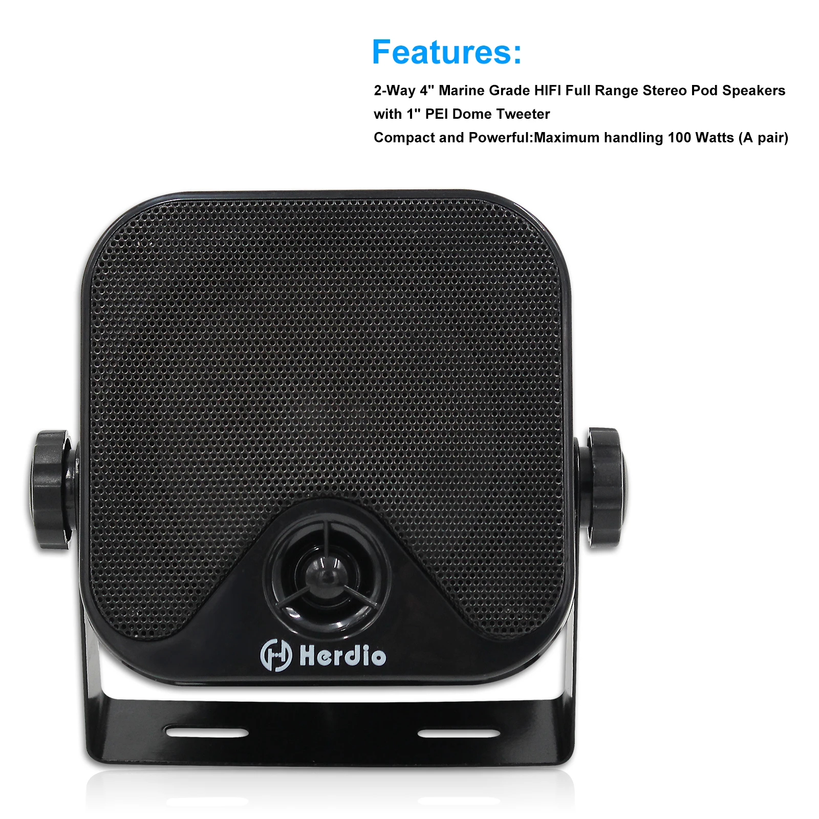 Herdio 100W 4 Inch Marine Waterproof Bluetooth Box Speakers Compact Audio Stereo Sound System Speaker For Boat Golf Cart ATV UTV