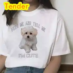 Women's Maltipoo Dog TShirt Harajuku Short sleeve Funny Letter print Graphic O neck Tshirt for Female Top Tee shirts 2023