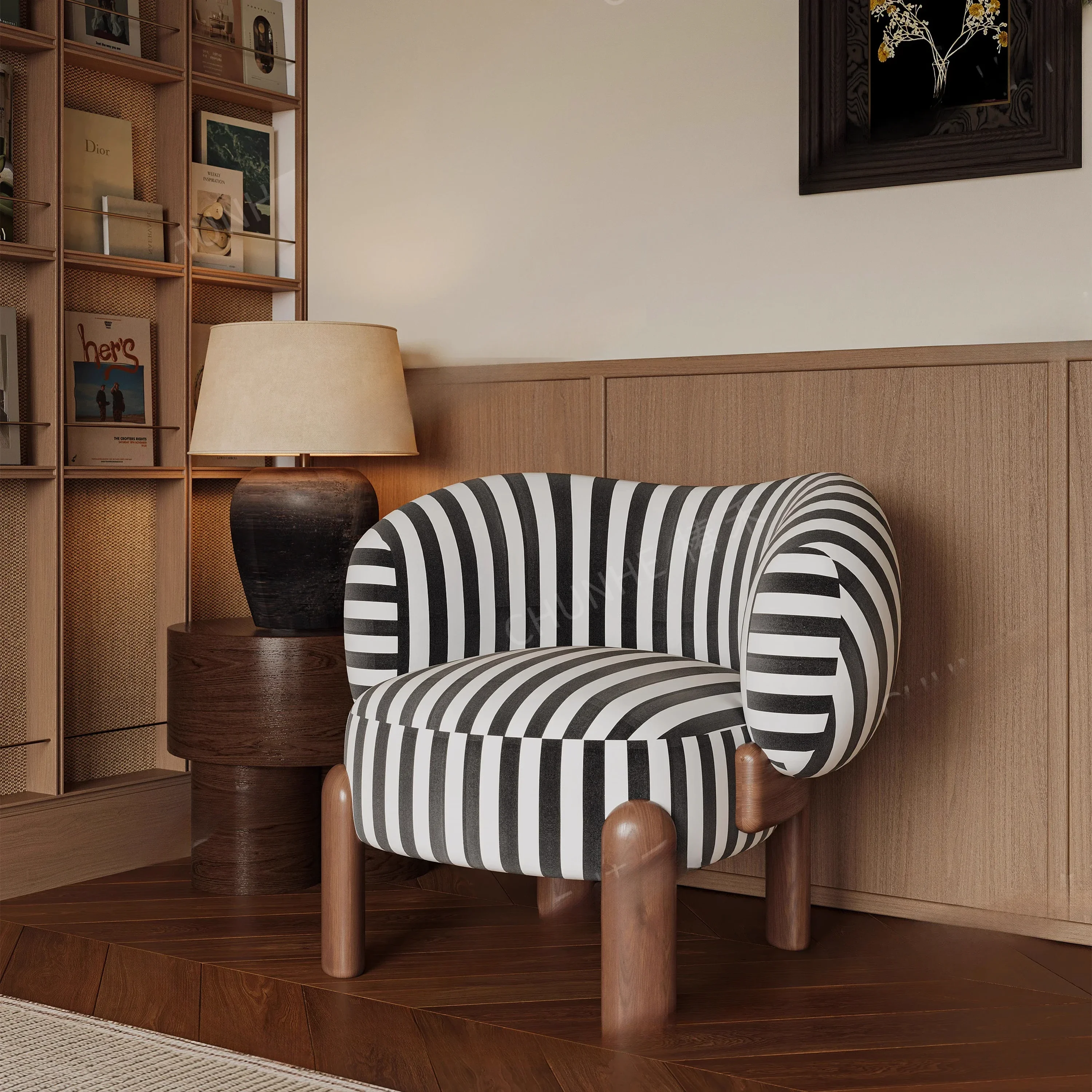 

LJY*simple solid wood lamb wool leisure chair modern light luxury fabric sofa designer single chair