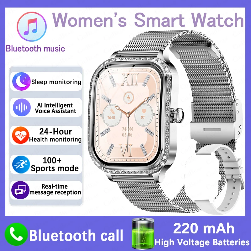 Mode Vrouwen Diamanten Horloge 1.75 inch 360*360 HD Display Hartslag Bloed Zuurstof Monitoring Bluetooth Oproep Smartwatch 2026 Nieuwe