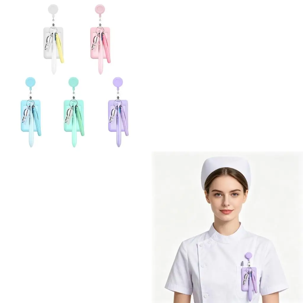  Nurse Pen Set With Card Holder Multicolor Ballpoint Pen Highlighter Scissors