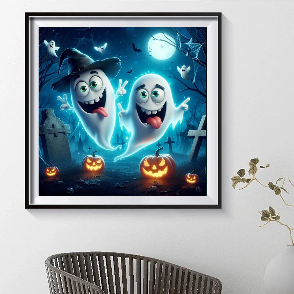 DIY 5D Diamond Painting Cute Colorful Cartoon Ghost Full Rhinestone Mosaic Embroidery Cross Stitch Kit Home Decor Halloween Gift