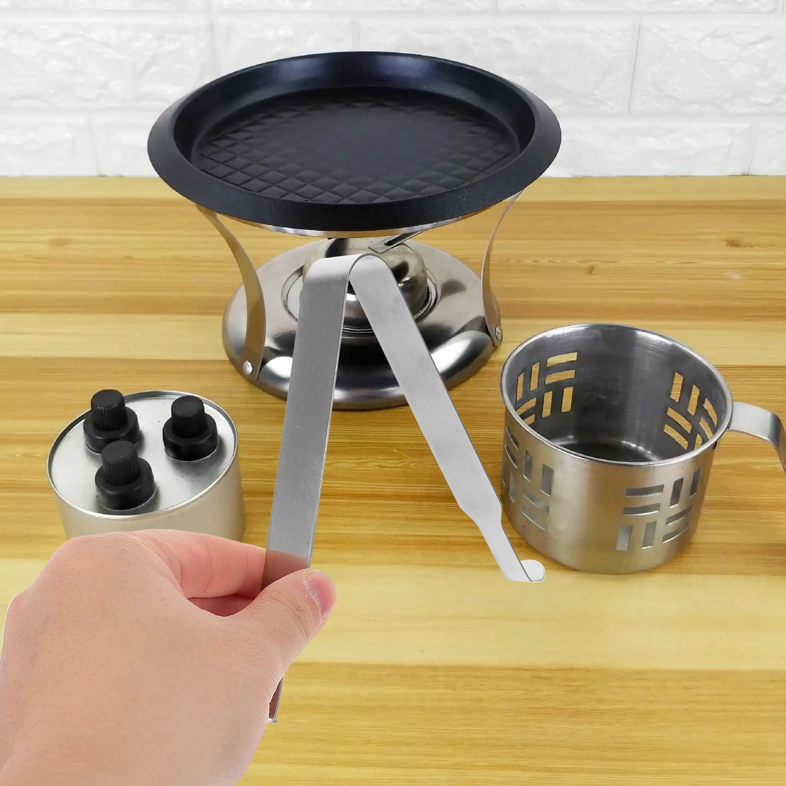 

2 Pcs Fireplace Liner Filler Stainless Steel Camping Cookware Lightweight Tongs Kitchen Lifter Portable Alcohol Burner Clip