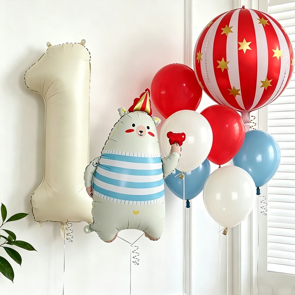 32 inch Milk White Digital Balloon Set Cute Bear Balloon Used for Retro Carnival Parties, Showers, Anniversary, Birthday Decor