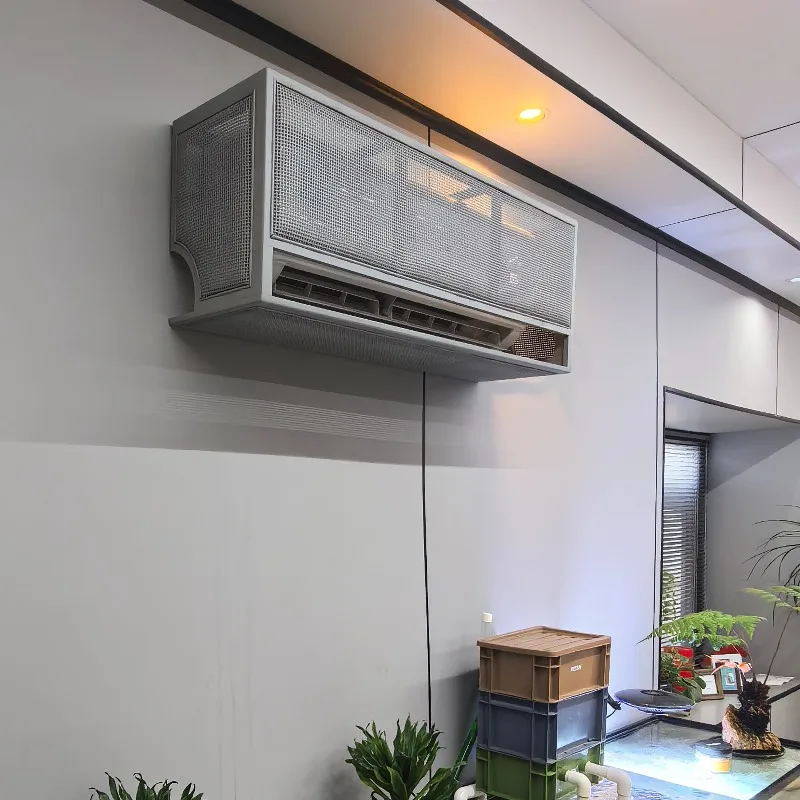 Handmade Solid Wood Rattan AC Cover, Cross Texture High Grey Custom Decor for Office & Villa