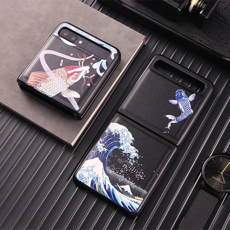 

Чехол-книжка Z 4 для Samsung Galaxy Z 4 Z 3 2 1, чехол-книжка из искусственной кожи с изображением рыбы, дракона, кота, чехол для телефона ZFlip4