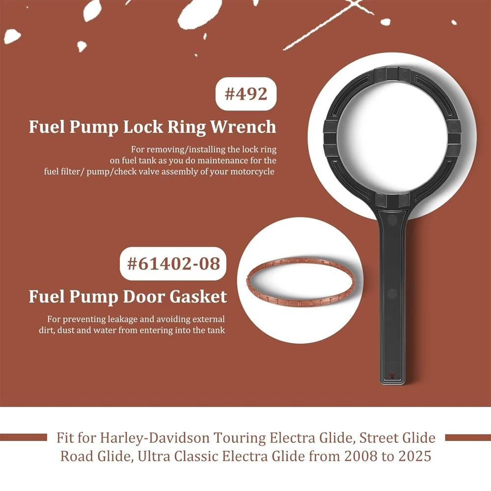 

Инструмент для фиксации топливного бака 492 и прокладка крышки топливного насоса 61402-08 для Harley-Davidson Touring Electra Glide, 2008-2025 гг.
