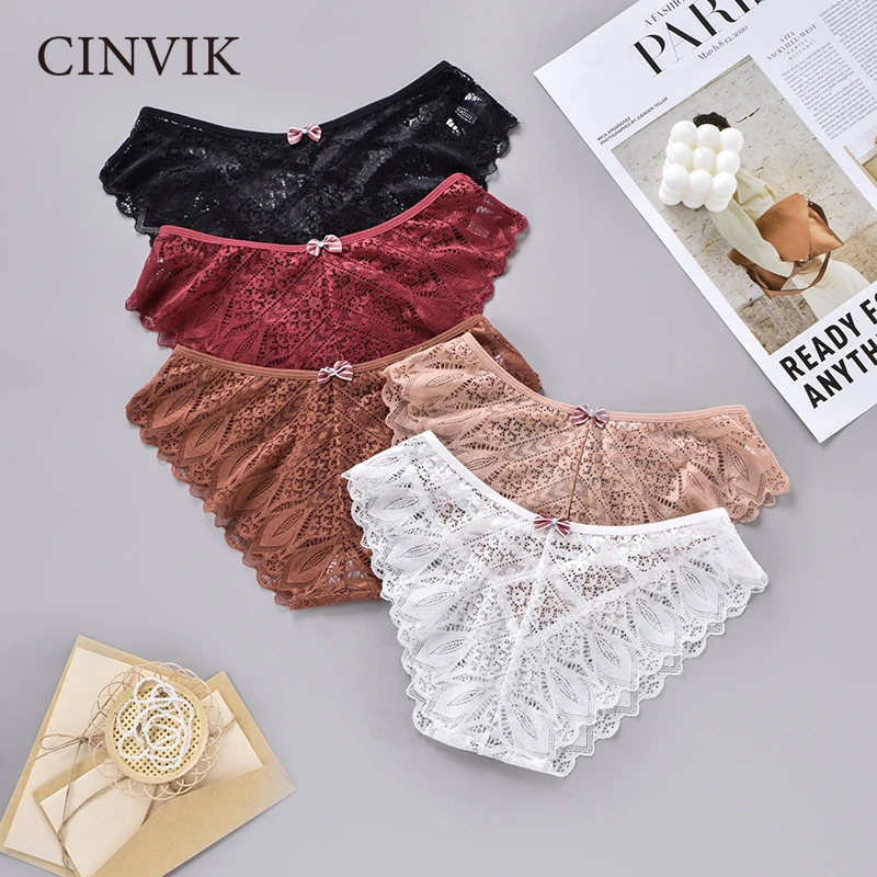 CINVIK 6PCS Sexy Lace Panties Female Underwear Women Lingerie Plus Size Briefs Low Waist Intimates Comfort Briefs Tangas S-3XL