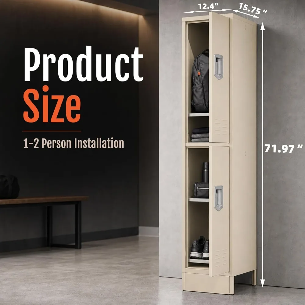 2 Door Metal Storage Locker for Gym Office, Heavy Duty Steel School Locker