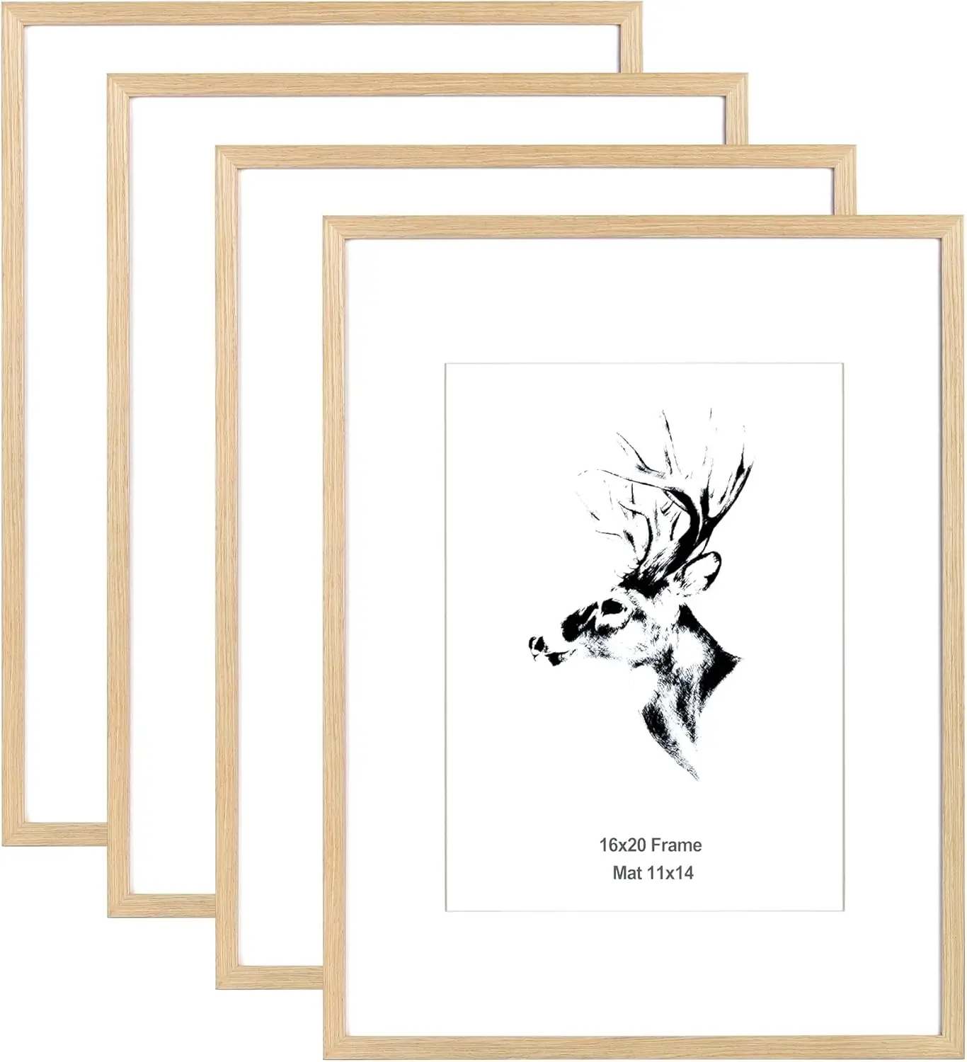 

Set of 4 Solid Oak Wood Picture Frames 16x20 Matted to 11x14 for Gallery Wall, Photos & Art Prints (Horizontal/Vertical Mount)