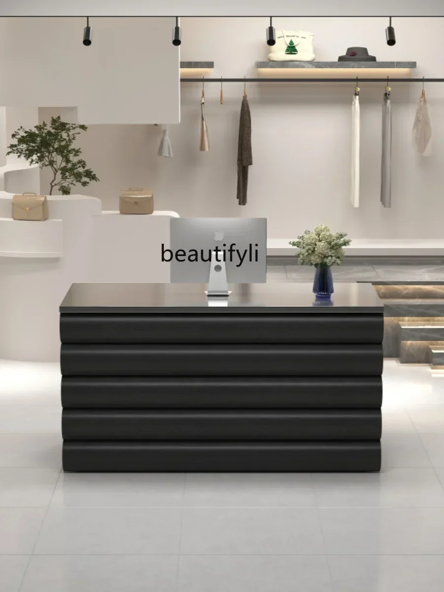 Clothing store checkout page Simple light luxury stainless steel front desk Hair salon reception desk