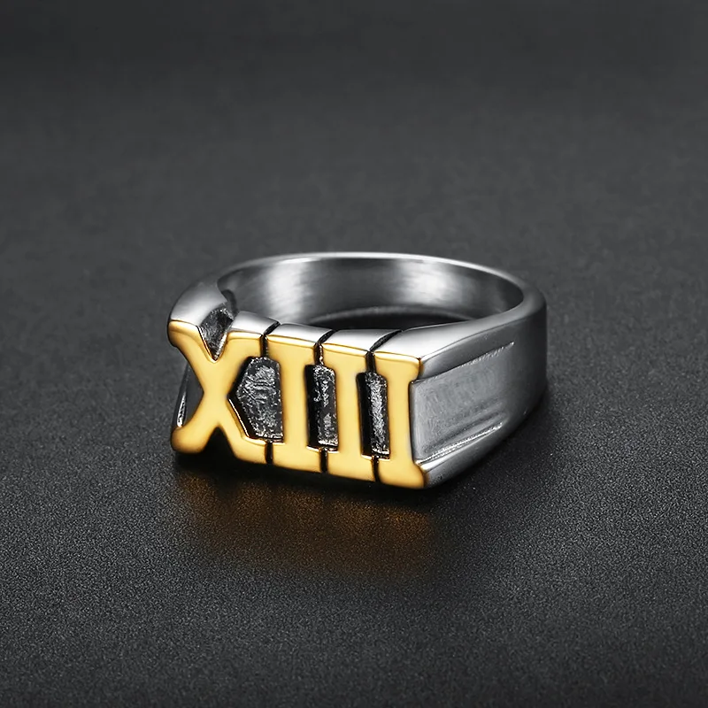 Personality Roman Numeral XIII Ring Stainless Steel Jewelry Fashion Charms 13 Biker Men Ring Gift SMR0015A