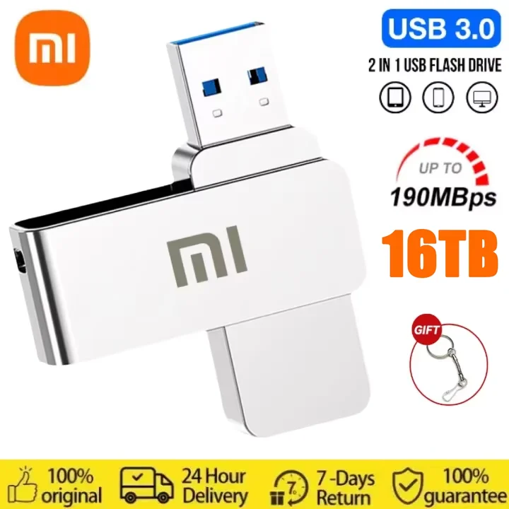 Xiaomi แฟลชไดรฟ์3.0 16TB, แฟลชไดรฟ์โลหะปากกาความเร็วสูง2TB 512GB pendrive USB Type-C กันน้ำสำหรับอุปกรณ์จัดเก็บข้อมูลคอมพิวเตอร์