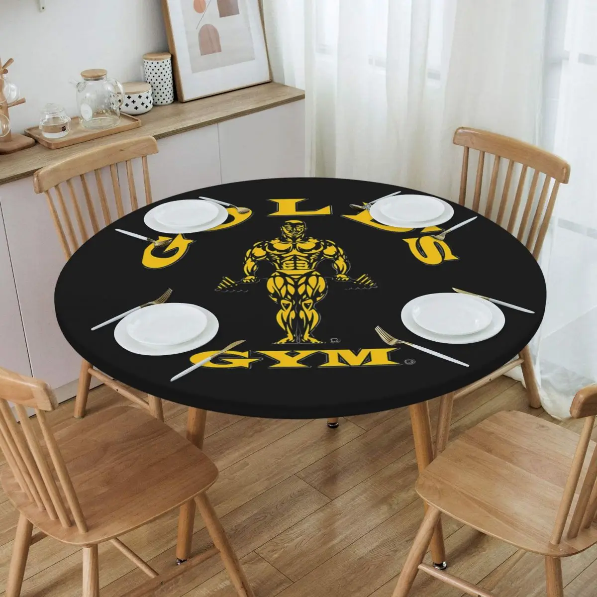 Golds Gym Classic Waterproof Round Tablecloth Oilproof Table Cloth for Kitchen Events Dining Table Cover