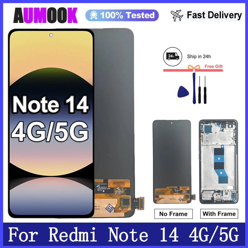 6.67"New AMOLED For Xiaomi Redmi Note 14 4G 5G LCD Display Touch Screen Digitizer For Redmi Note 14 LCD Display Replacement
