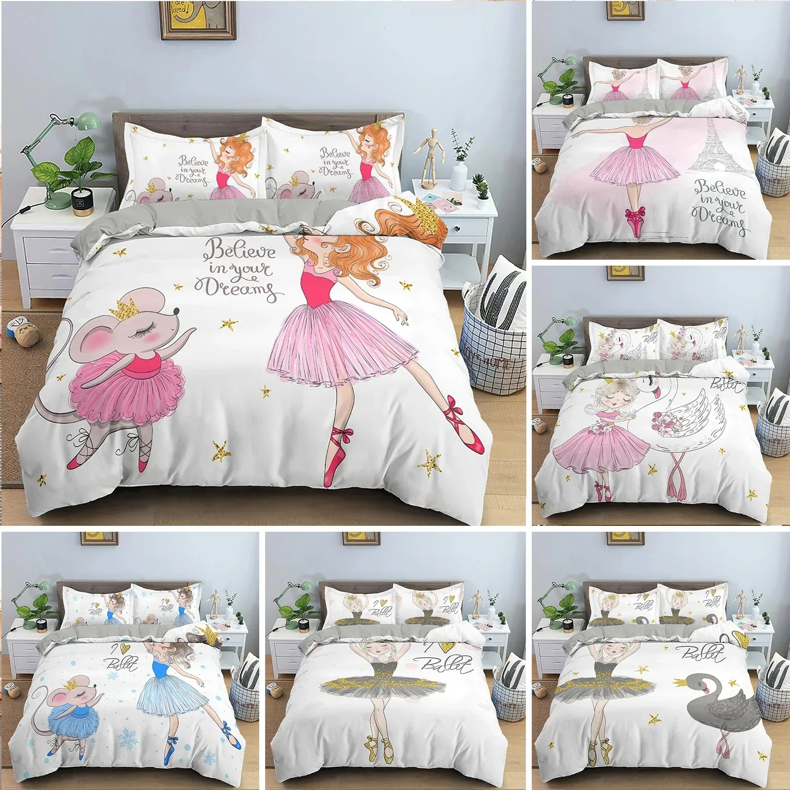 

Dancing Girl Duvet Cover Ballet Girls Bedding Set Home Textile Bedclothes Soft Girly Comforter Cover QueenKing Size for Kids