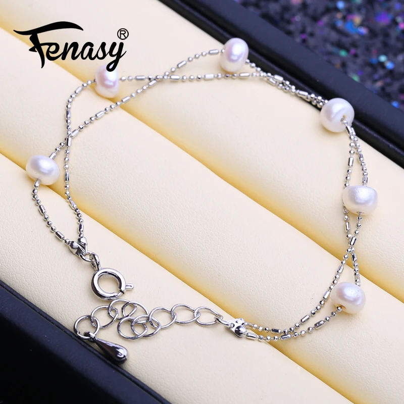 

FENASY Natural Freshwater Pearl Bracelet Multi Layered Fashion Adjustable Chain Link Bangle For Women Party Wedding Jewelry