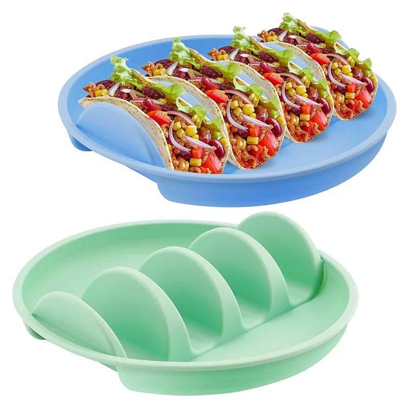 

KYCOR-For Mess-Free For-Microwave& Oven Safe Silicone Taco Plates Set Of 2 4 Shells For Family Dinners Party Trays