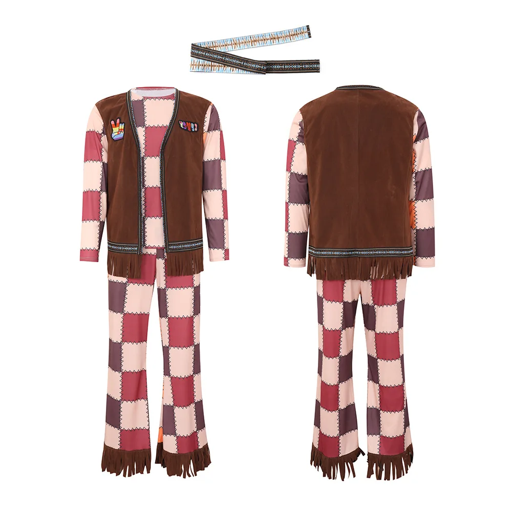 أزياء رجالية للحفلات التنكرية بطراز الهيب هوب والكاروهات من السبعينيات، ملابس نوادي الهيبي للرجال والنساء، أزياء مسرحية عرقية #1